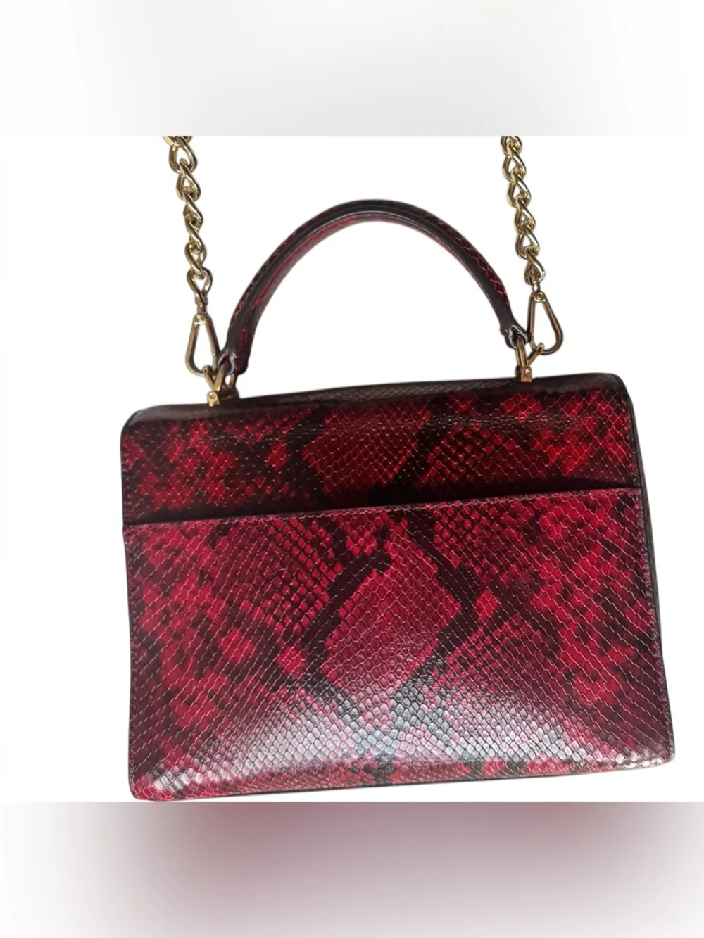 Michael Kors Red Snake-Embossed Satchel with Gold Hardware